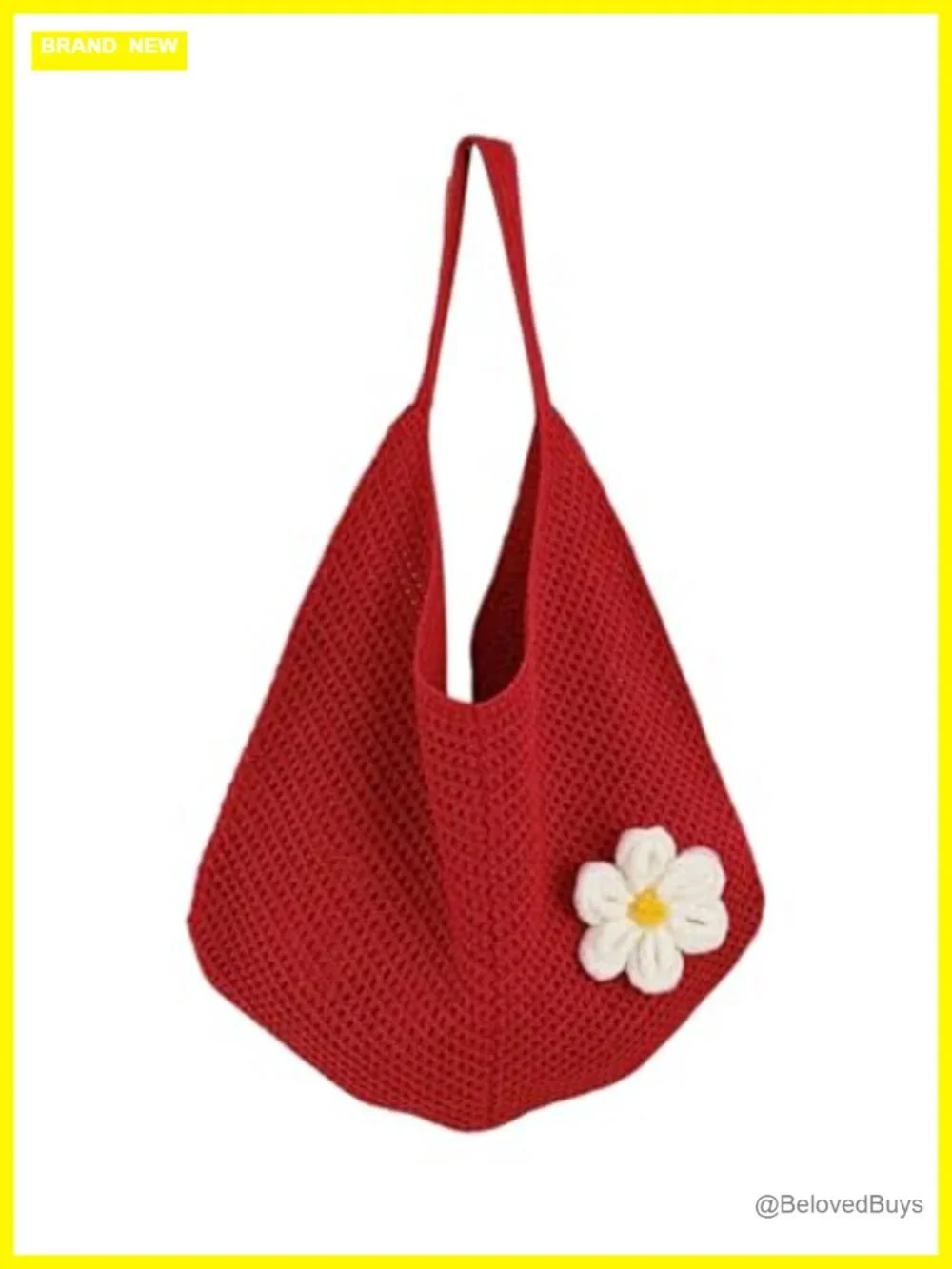 Crochet Beach Tote Bag with Floral Applique Summer Boho Woven Bag